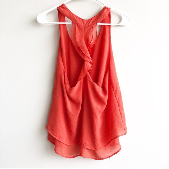 Francesca's Orange Ruffle Racerback Sheer Tank Top - Picture 2 of 5